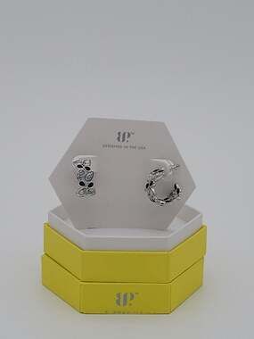 EP All Eyes On Me Howlite Magnesite Rhodium Plated Hoop Earrings ER75741